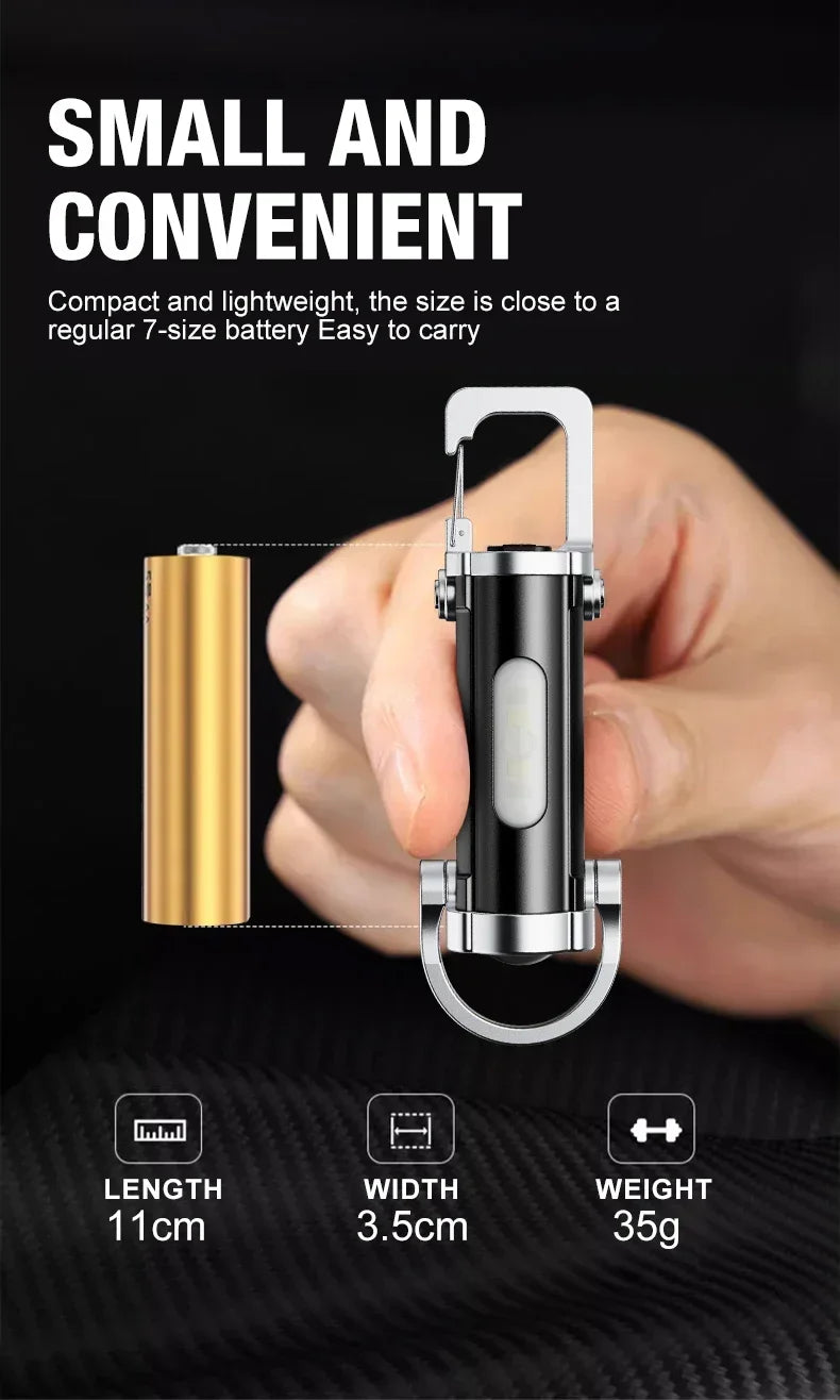 Mini Keychain Flashlight Rechargeable Pocket COB Working Light Outdoor Hook Emergency Warning Light for Camping Walking Hiking