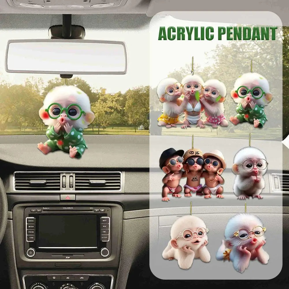 2D Acrylic Monkey Pendant Personalized Decor Pendant Christmas Monkey Pendant Acrylic Ornament For Car Cartoon Xmas Tree Decor