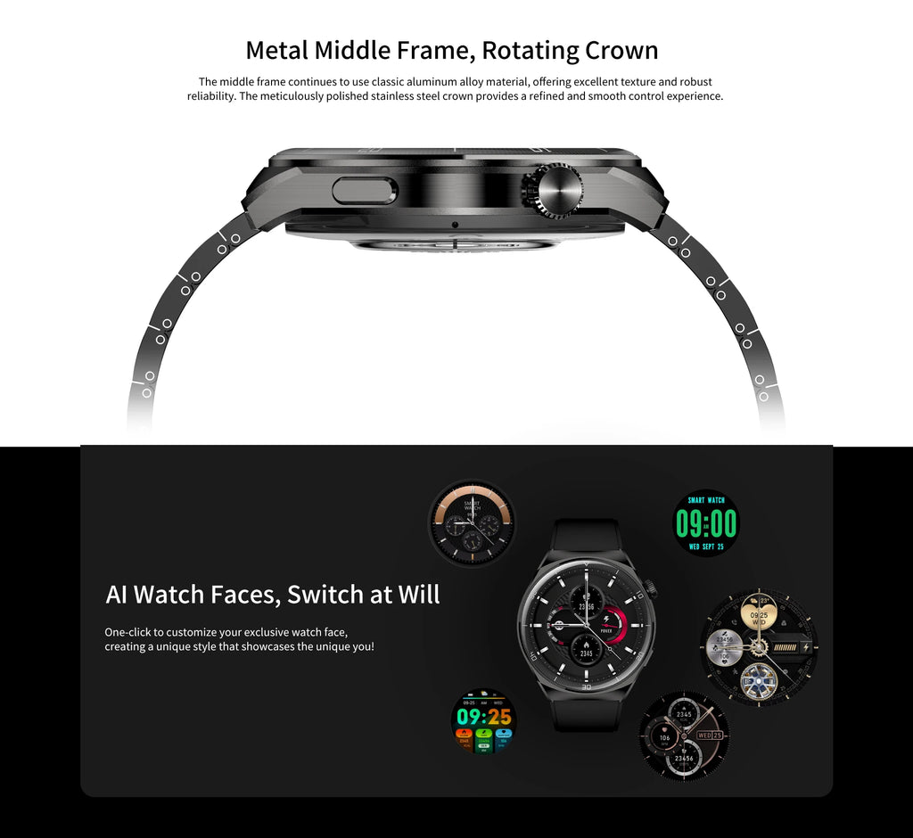 Aurafit Smartwatch NEXA 2/AM05 Bluetooth Chamada, Tela AMOLED 1.43", IP68, Monitor Cardíaco e SpO2, Bateria 300mAh metal de luxo