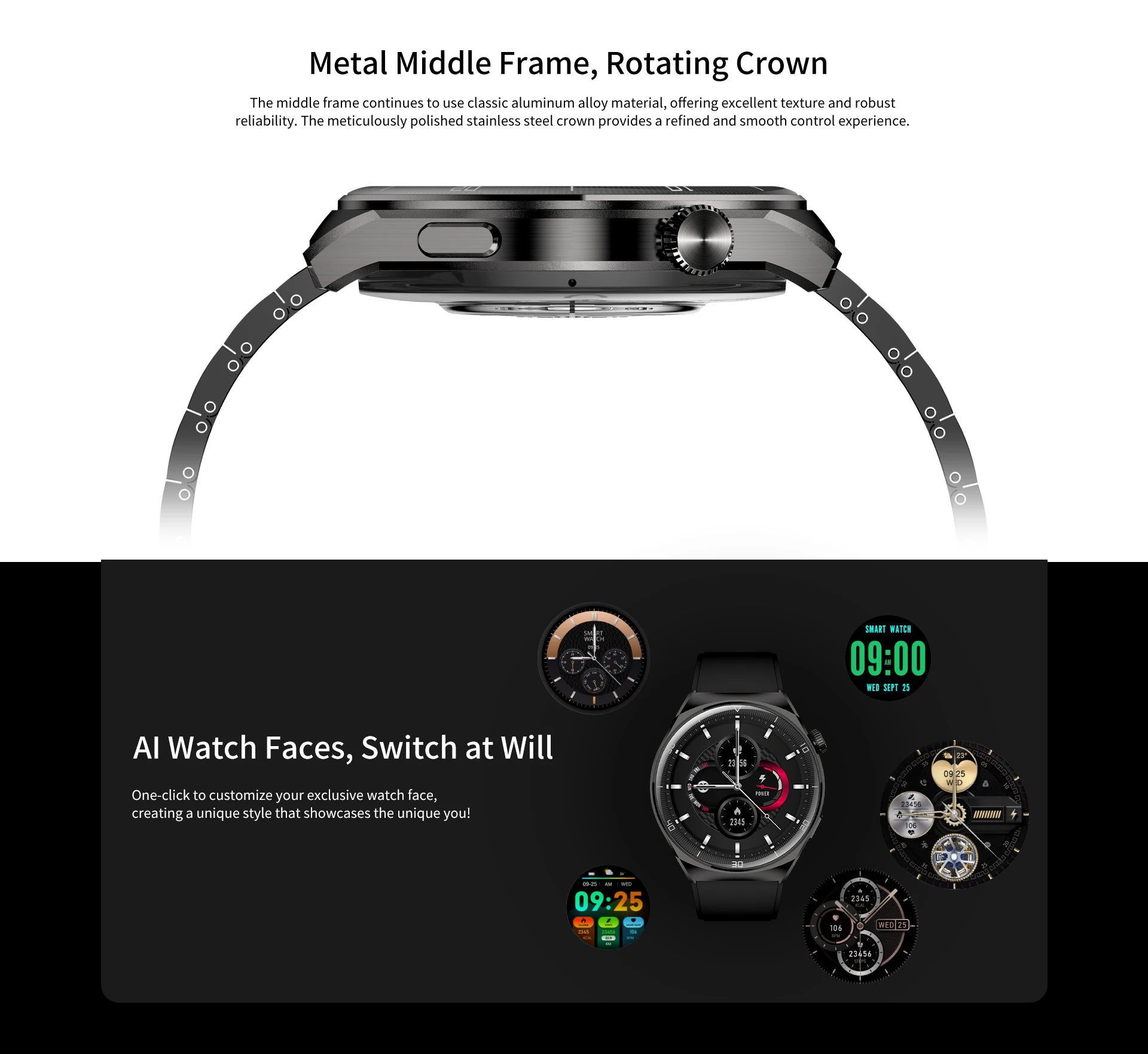 Aurafit Smartwatch NEXA 2/AM05 Bluetooth Chamada, Tela AMOLED 1.43", IP68, Monitor Cardíaco e SpO2, Bateria 300mAh metal de luxo
