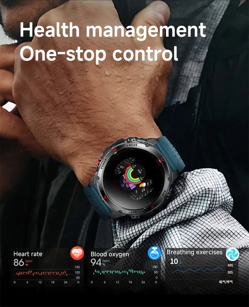 T-Rex 3 Built-in Dual-band GPS Smart Watch Men Smartwatch Compass Altimeter Barometric 5ATM IP69K Waterproof AMOLED HD Watches