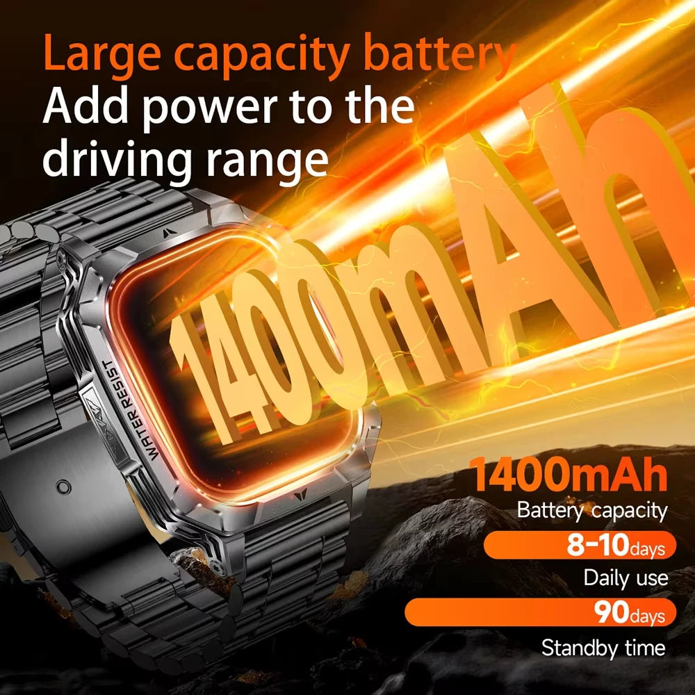 Upgrade 1400 mAh Battery Military Grade Smart Watch Men IP68 Waterproof 100+ Sports Modes Bluetooth Call AMOLED HD Smartwatches