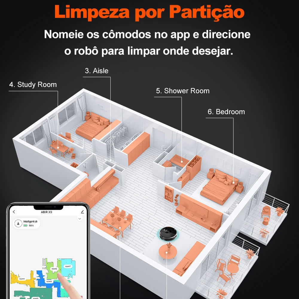 Robot Vacuum Cleaner ABIR X9,Laser Lidar,6500pa Suction,UV Cleaning, Multi-Floor Map,APP Restricted Area,Smart Home Wet Dry Mop