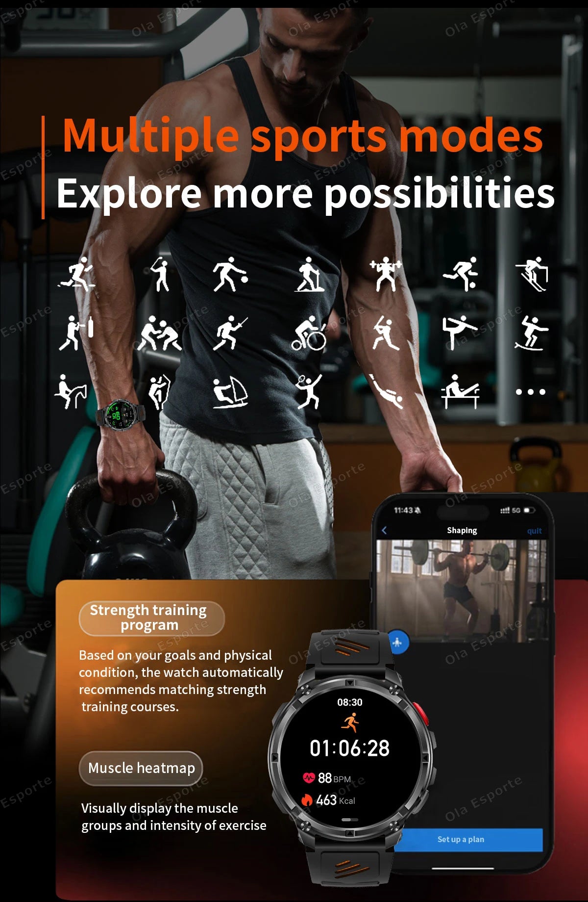 2026 New 1100mAh 1.7 Inch Smart Watch GPS path 5ATM Waterproof Sports Run Hiking Outdoors Compass Flashlight Military Smartwatch