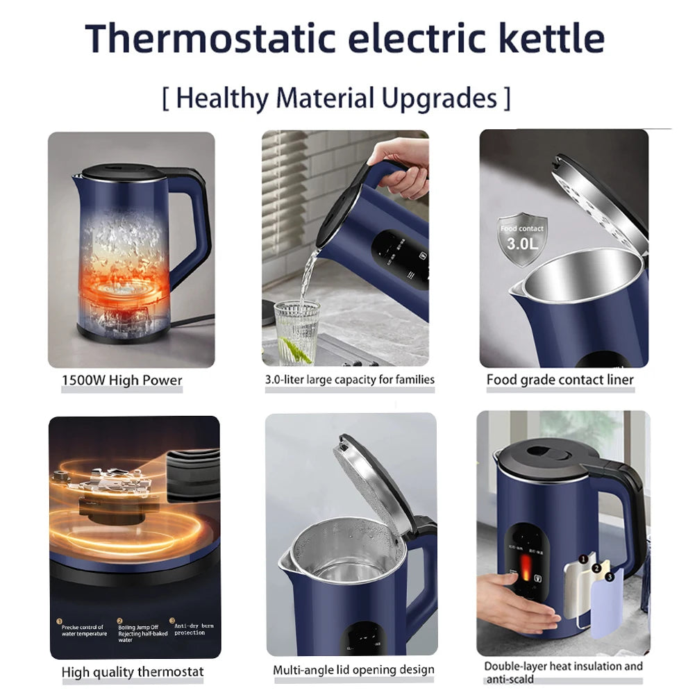 3L Stainless Steel Electric Digital Display Hot Water Boiler Auto-Shutoff Multifunctional Tea Pot 1500W Fast Boil Boil Water Pot