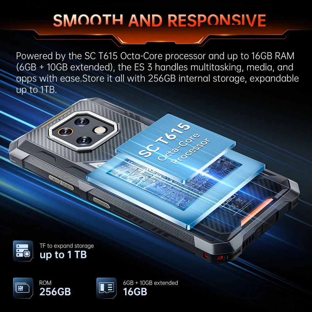 Cubot Rugged Smartphone Android 15 King Kong ES 3, 10200mAh Battery, Up to 16GB+256GB, 6.745" Screen, 120Hz,48MP Camera, NFC,GPS