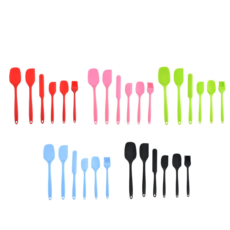 Silicone kitchenware 6-piece set, cream  scraper, spatula, oil brush, size scraper set baking tool，Non-integrated hand