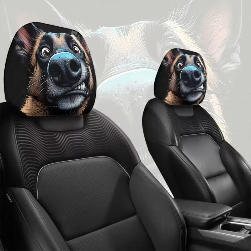 2PCS Funny Dog Car Head Pillowcase, Double Sided Printing, Fashionable Dustproof Head Pillowcase, Christmas Gifts