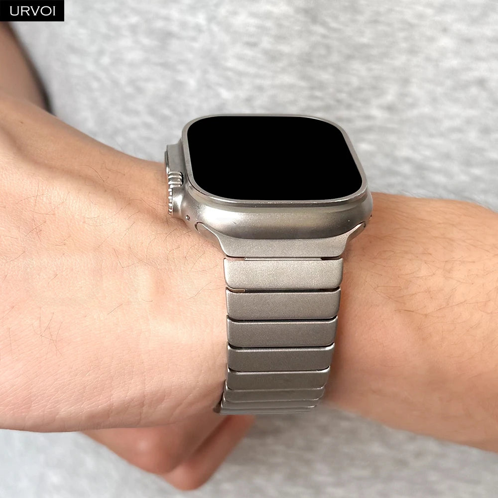 URVOI Titanium link bracelet for Apple Watch Ultra 3 2 Series 11 10 9 8 7 SE magnetic buckle strap wristband 45 49mm