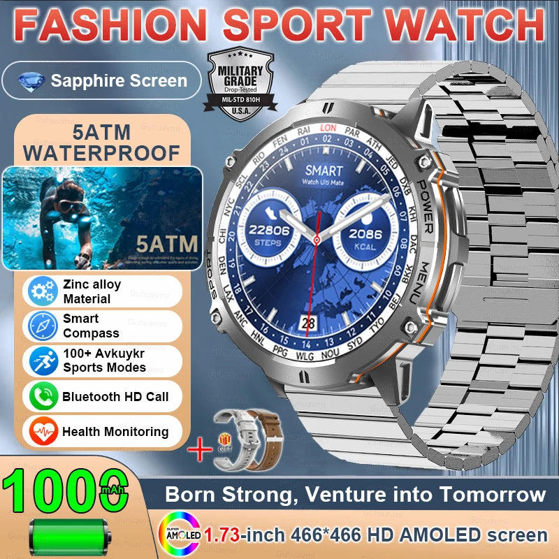 2025 New Military TREX3 1000mAh Battery Smart Watch 1.73-inch Screen 5ATM Waterproof GPS Altimeter Bluetooth Call Men Smartwatch