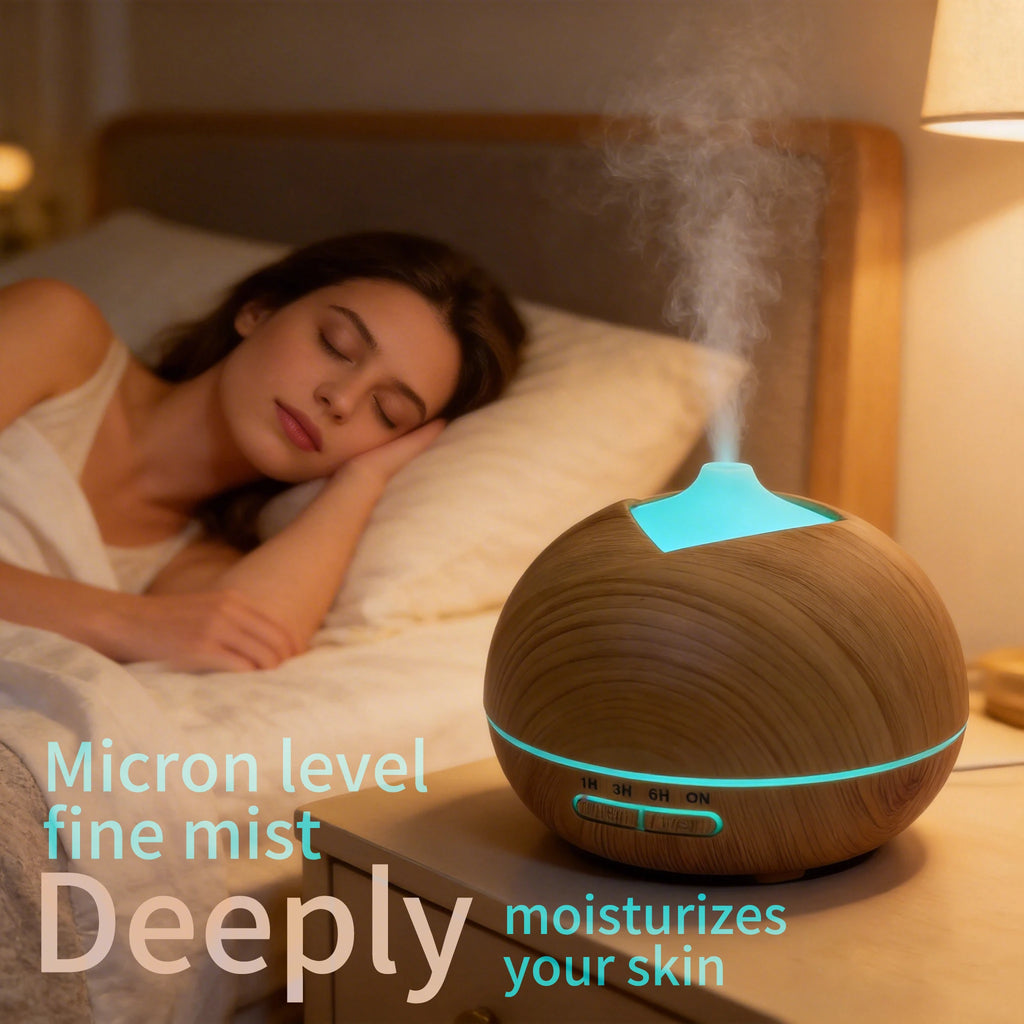 Wood Grain Aromatherapy Diffuser, Ultrasonic Essential Oil Humidifier with 7 Color LED Light Remote Control Cool Mist Air Purifi
