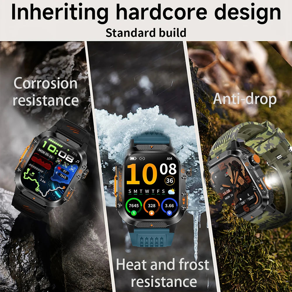 New Military Smartwatch Real GPS Compass Outdoor Smart Watch 3ATM Waterproof Sports Watches for Man Woman Electronics Clock 2025