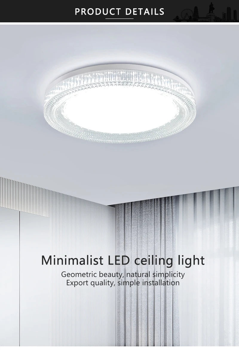 Modern LED Ceiling Light AC85-265V Circular Crystal Home Light 18W 24W 36W 48W Living Room Bedroom Kitchen Indoor Lighting