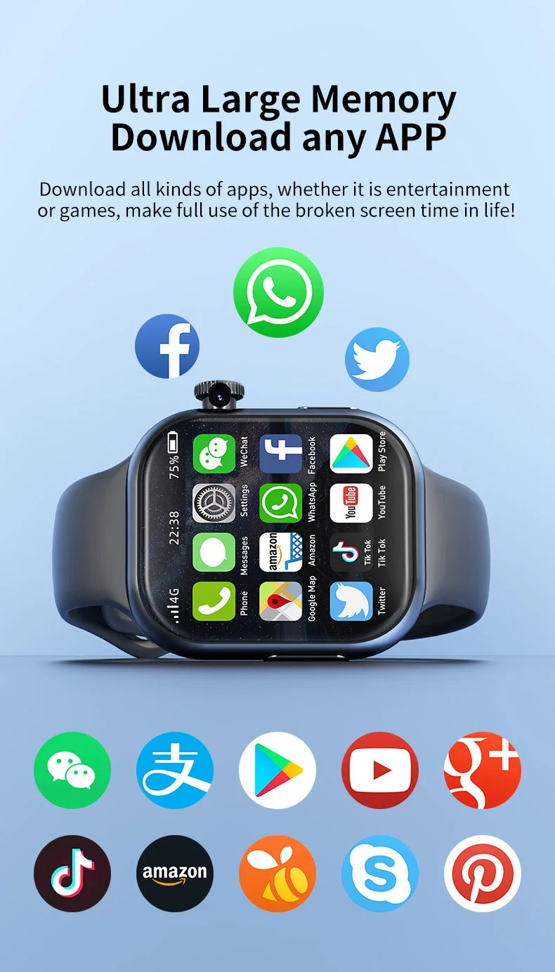 Goldenspike VP19 Smart Watch 2.29inch Amoled Smartwatch Android 9.0 Sim Card With 800W HD Rotary Camera GPS WIFI APP Store 256GB