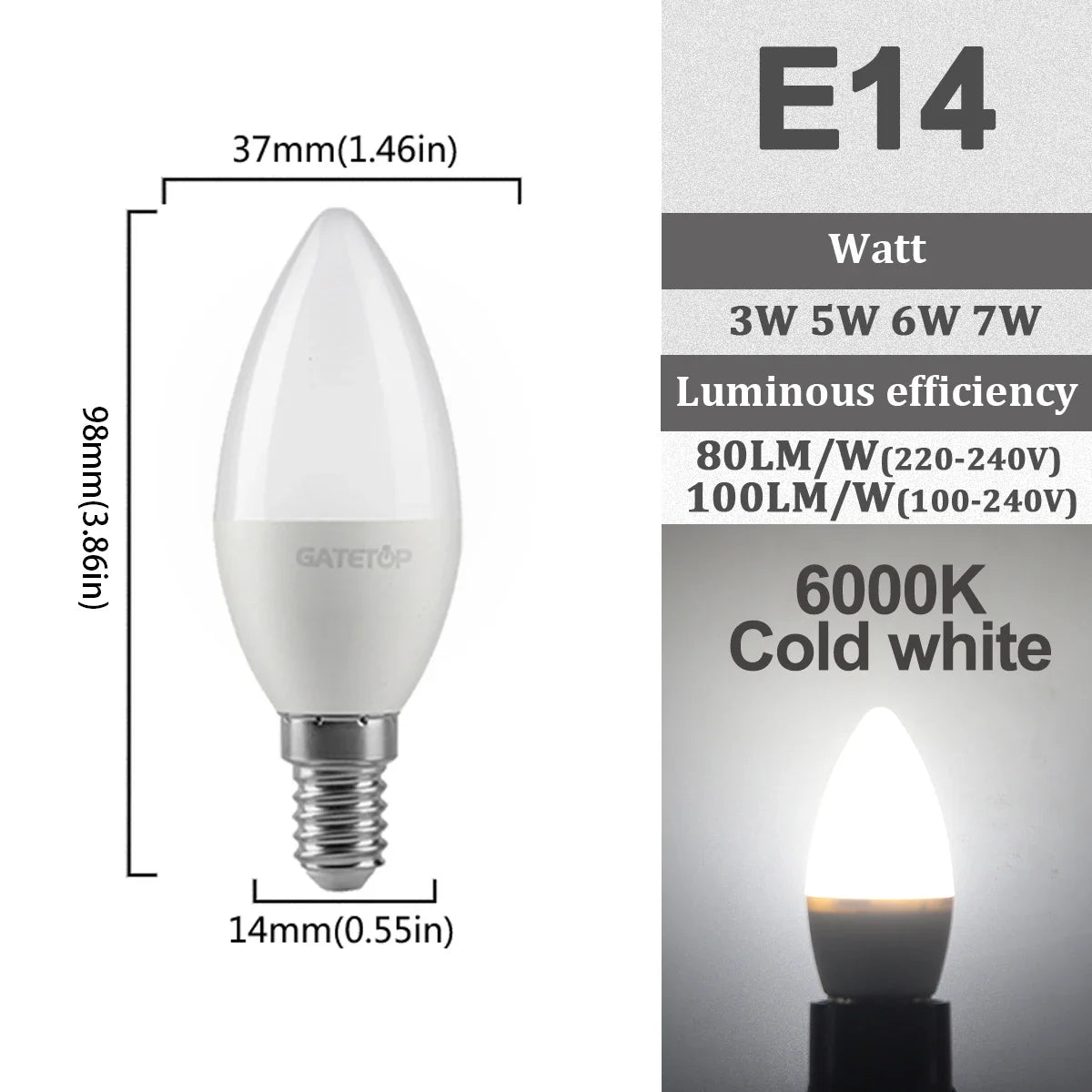 5-12pcs E14 E27 Led Bulb 220V 110V 3W 5W 6W 7W Warm Lighting 3000K 6000K Candle Lamp Led Chandelier Light for Home Decoration