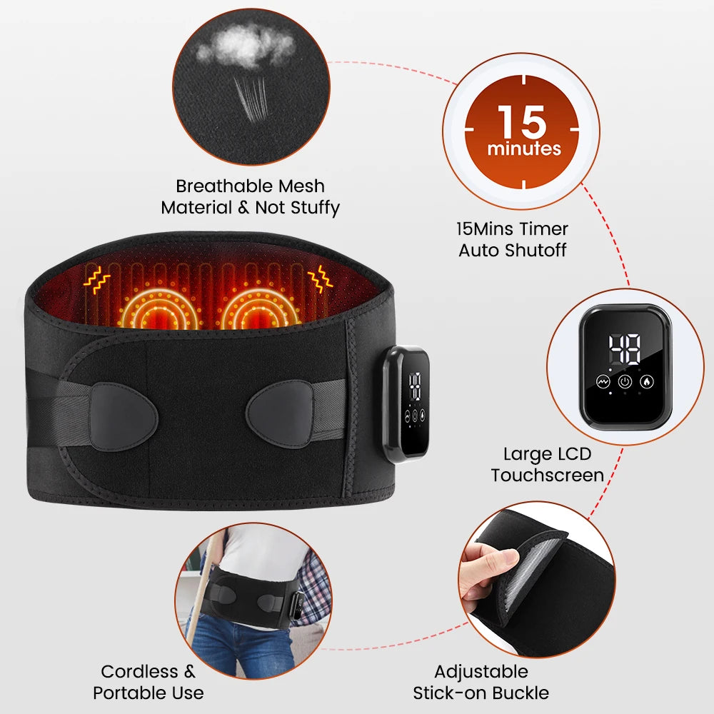 Electric Heating Waist Massage Belt Infrared Vibration Hot Compress Lumbar Brace Spine Protect Massager Back Support Belt