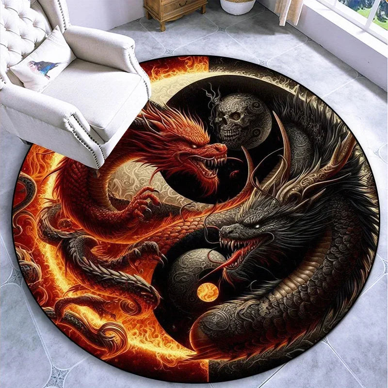 Large Round Carpet Rug Living Room Bedroom Decoration Anti Slip Tree of Life Mat Dragon Lion Tiger Yin Yang Tai Chi Carpet Rugs