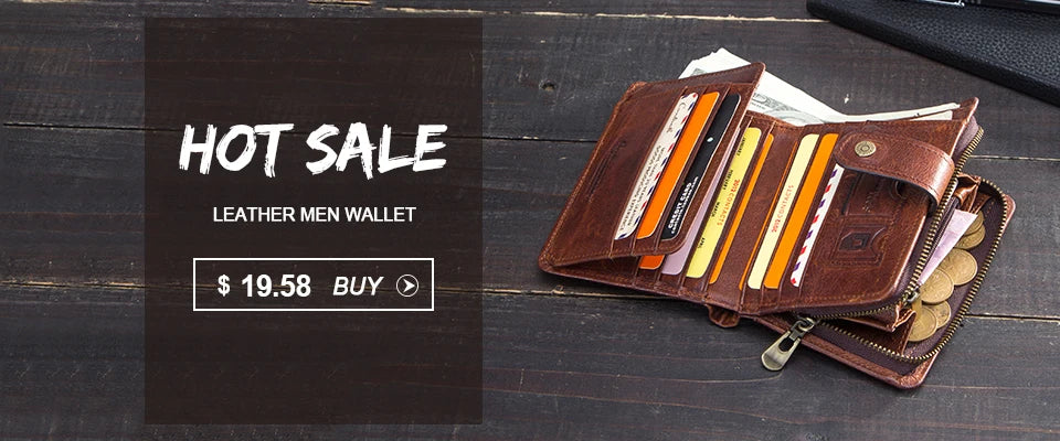 CONTACT'S Casual Men Wallets Crazy Horse Leather Short Coin Purse Hasp Design Wallet Cow Leather Clutch Wallets Male Carteiras