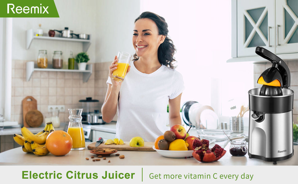 Electric Citrus Juicer Squeezer, Reemix Powerful Electric Orange Juicer With 2 Size Cone, Homemade Citrus Juicer Machine